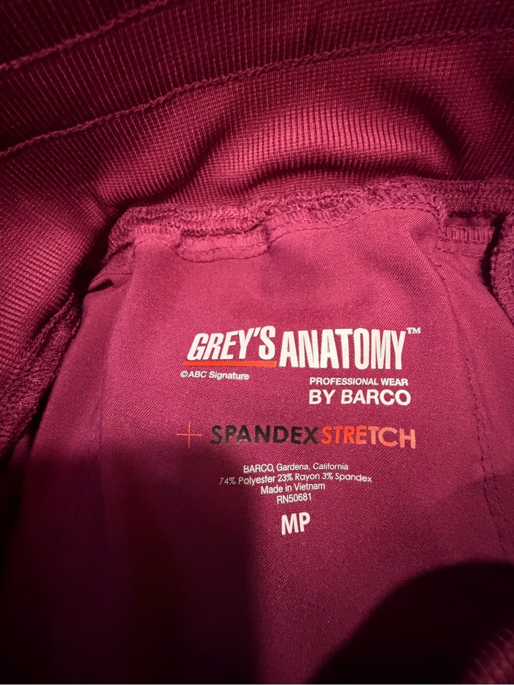 Grey's Anatomy Wine v neck top and  jogger style Medium petite bottom scrub  set